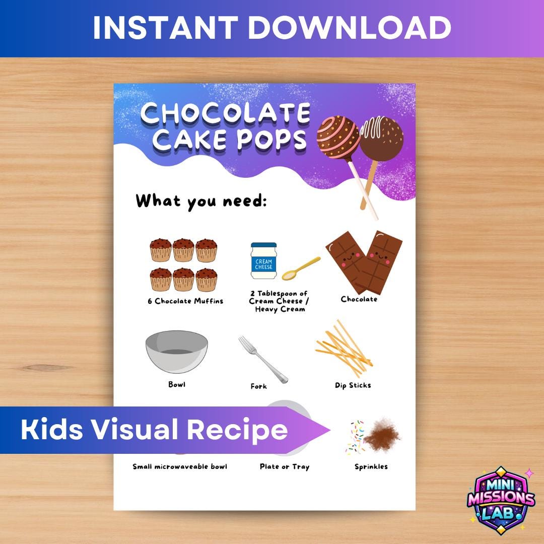No Bake Chocolate Cake Pops Easy Kids Visual Recipe (PDF) - Etsy