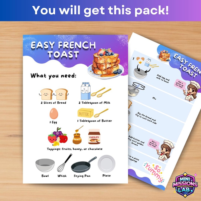 Easy French Toast Visual Recipe for Kids, Hands-on Breakfast Activity ...