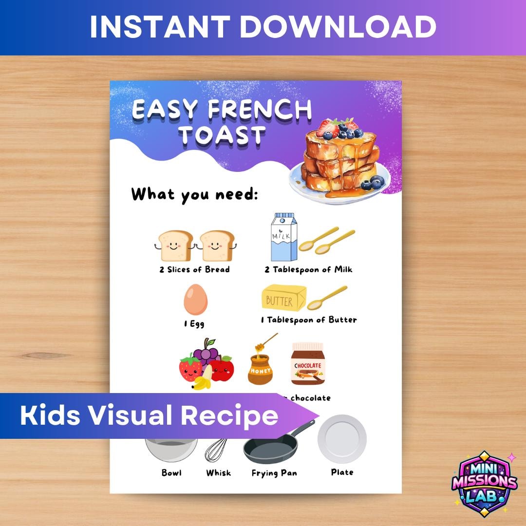 Easy French Toast Visual Recipe for Kids, Hands-on Breakfast Activity ...