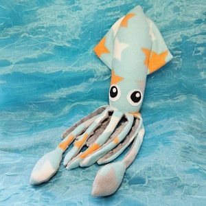 Jesse the Light Blue Starry Fleece Squid - Plush Stuffed Ocean Marine Animal
