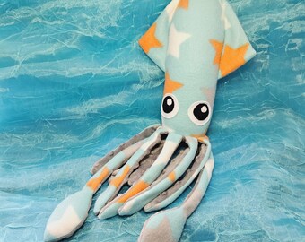 Jesse the Light Blue Starry Fleece Squid - Plush Stuffed Ocean Marine Animal