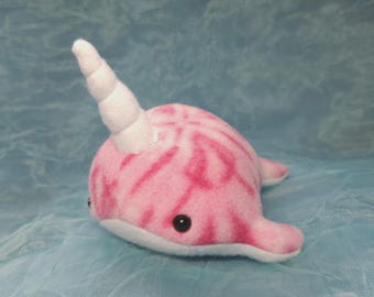 Tiny Pink Tie Dye Fleece Narwhal Plush Stuffed Animal