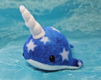 Blue Starry Fleece Narwhal Small Plush Stuffed Animal