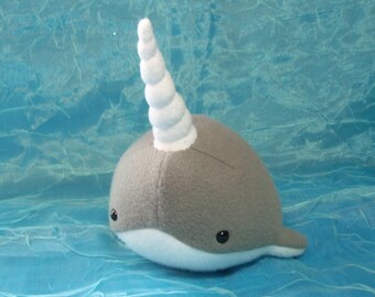 Grey Fleece Narwhal Plush Stuffed Animal Ocean Marine Sea Creature