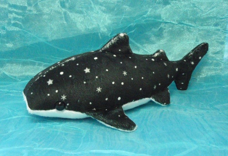 Black and White Spotted with Stars and Snowflakes Whale Shark Plush Stuffed Animal image 2