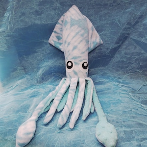 Larra the Light Blue and White Fleece Squid - Plush Stuffed Ocean Marine Animal