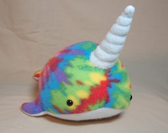Rainbow Tie Dye Fleece Narwhal - Plush Stuffed Animal Sea Creature