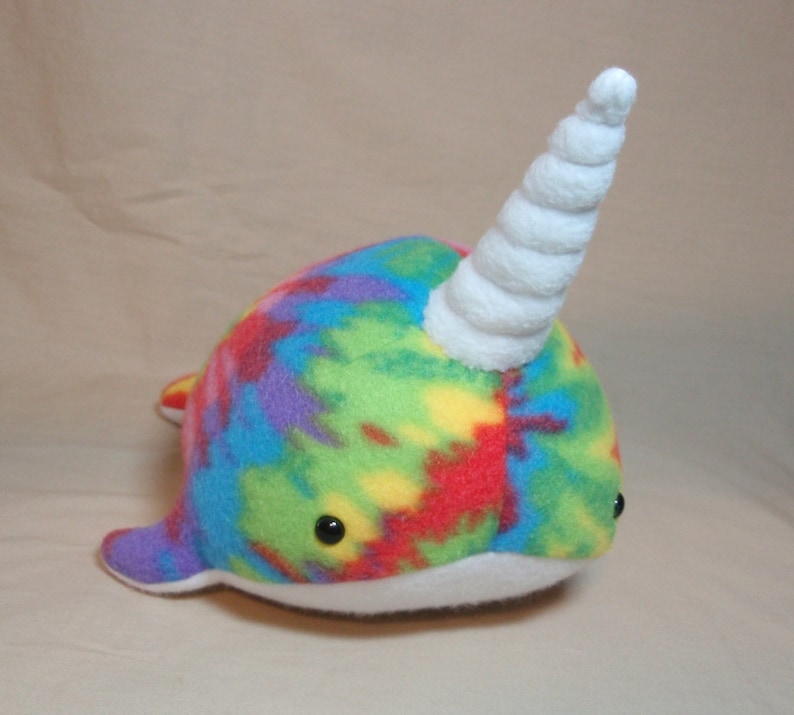 Rainbow Tie Dye Fleece Narwhal Plush Stuffed Animal Sea Creature Etsy