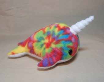 Tiny Rainbow Tie Dye Fleece Narwhal Plush Stuffed Animal Ocean Sea Creature