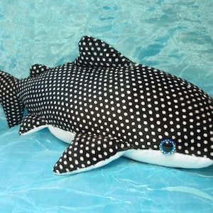 Large Whale Shark Stuffed Animal Plush Black and White Spots Ocean Sea Marine Creature
