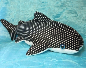Large Whale Shark Stuffed Animal Plush Black and White Spots Ocean Sea Marine Creature
