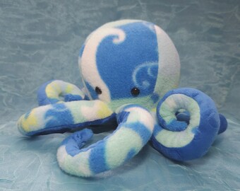 Blue Fleece Octopus Plushie with Minky Tentacles Stuffed Animal