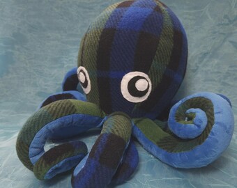 Connor the Blue and Green Blackwatch Plaid Fleece Plush Octopus Ocean Marine Stuffed Animal