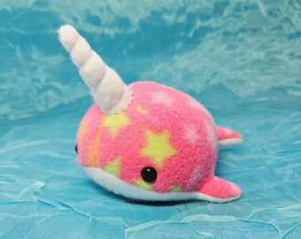 Pink Starry Fleece Narwhal Small Plush Stuffed Animal