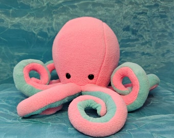 Baby Octopus - Pink Fleece with Teal Minky Tentacles Ocean Sea Creature Stuffed Plush Animal