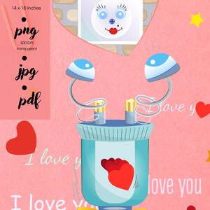 May include: Digital download graphic featuring a cartoon plug with a heart design and the text "I love you." The image includes a decorative outlet with a face, hearts, and the text "No physical item."
