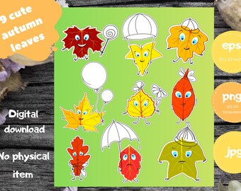 Cute Autumn Leaf Stickers – Fall Clipart Designs (Digital Download)