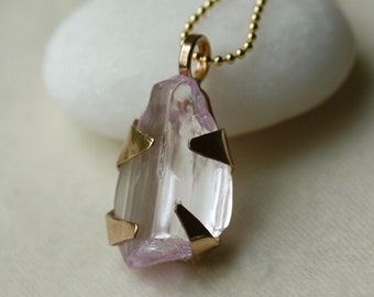 Raw Lavender Pink Kunzite Pendant Necklace