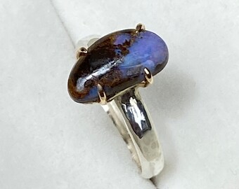 Australian Koroit Boulder Opal Ring, 14k Gold, Sterling Silver, US 6.5