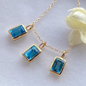 Swiss Blue Topaz Pendant Necklace, SOLID 14k Gold Genuine Swiss Blue Topaz Pendant, Vivid Blue Topaz Pendant, November Birthstone, Cantik