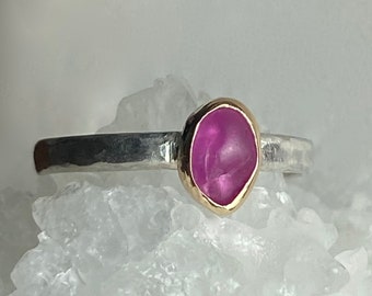 Raw Pink Sapphire Ring, SOLID Gold and Silver Ring, Natural Genuine Real Sapphire Ring, Rough Pink Sapphire Ring, Mixed Metal Sapphire Ring
