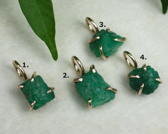 Raw Natural Emerald Pendant Necklace, Uncut Rough Genuine Emerald Necklace Pendant, Raw Swat Emerald, Prong Setting, May Birthstone