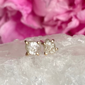 Raw Rough Diamond Stud Earrings, Cream White Diamond Studs, Natural Genuine Uncut Diamond Earrings, Unique OOAK Diamond Earrings
