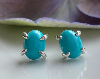 Arizona Sleeping Beauty Turquoise Stud Earrings: Sterling Silver, December Birthstone