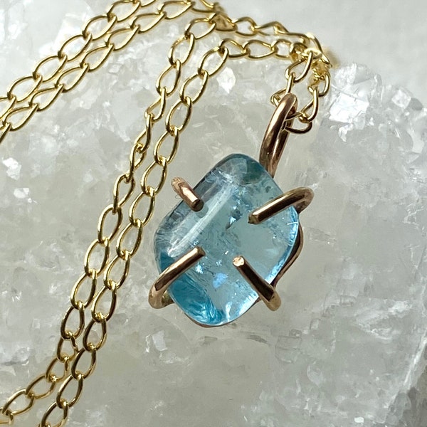 Brazilian Blue Aquamarine Pendant Necklace, Santa Maria Aquamarine Pendant Necklace, Aquamarine Jewelry, March Birthstone,