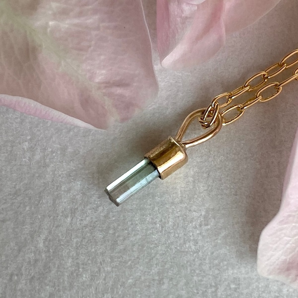 BESTSELLER Watermelon Tourmaline Pendant Necklace; SOLID 14k Gold, Pink and Green Gemstone, October Birthstone