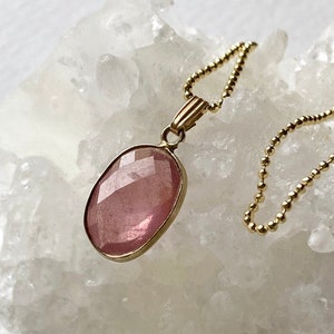 Pink Sapphire Pendant Necklace, September Birthstone, Chequer Cut Pink Sapphire Pendant, Cantik Jewelry