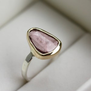 Großer Rosa Turmalinring, SOLID 14k Gold und Silber Turmalinring, Statement Rosa Turmalinring, Rose Cut Turmalinring, Cantik