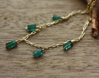 Raw Indicolite Tourmaline Necklace, Natural Gemstone, Short Choker