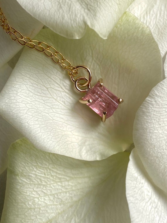Raw pink tourmaline sale necklace