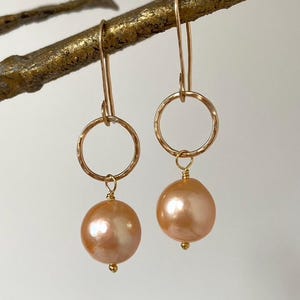 Edison Pearl Hoop Earrings, AA+ Golden Orange Yellow Edison Pearl Earrings, Natural Freshwater Edison Pearl Earrings, June Birthstone,Cantik
