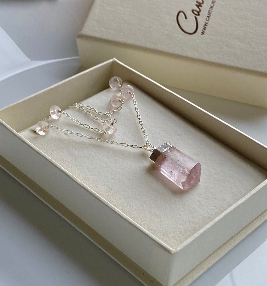 Pink Kunzite Necklace Pendant, Natural Kunzite Pendant Necklace