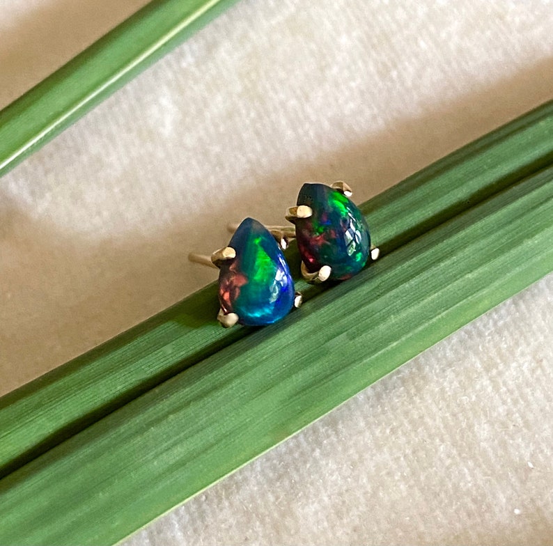 Black Opal Stud Earrings SOLID 14k Gold and Ethiopian Black Etsy