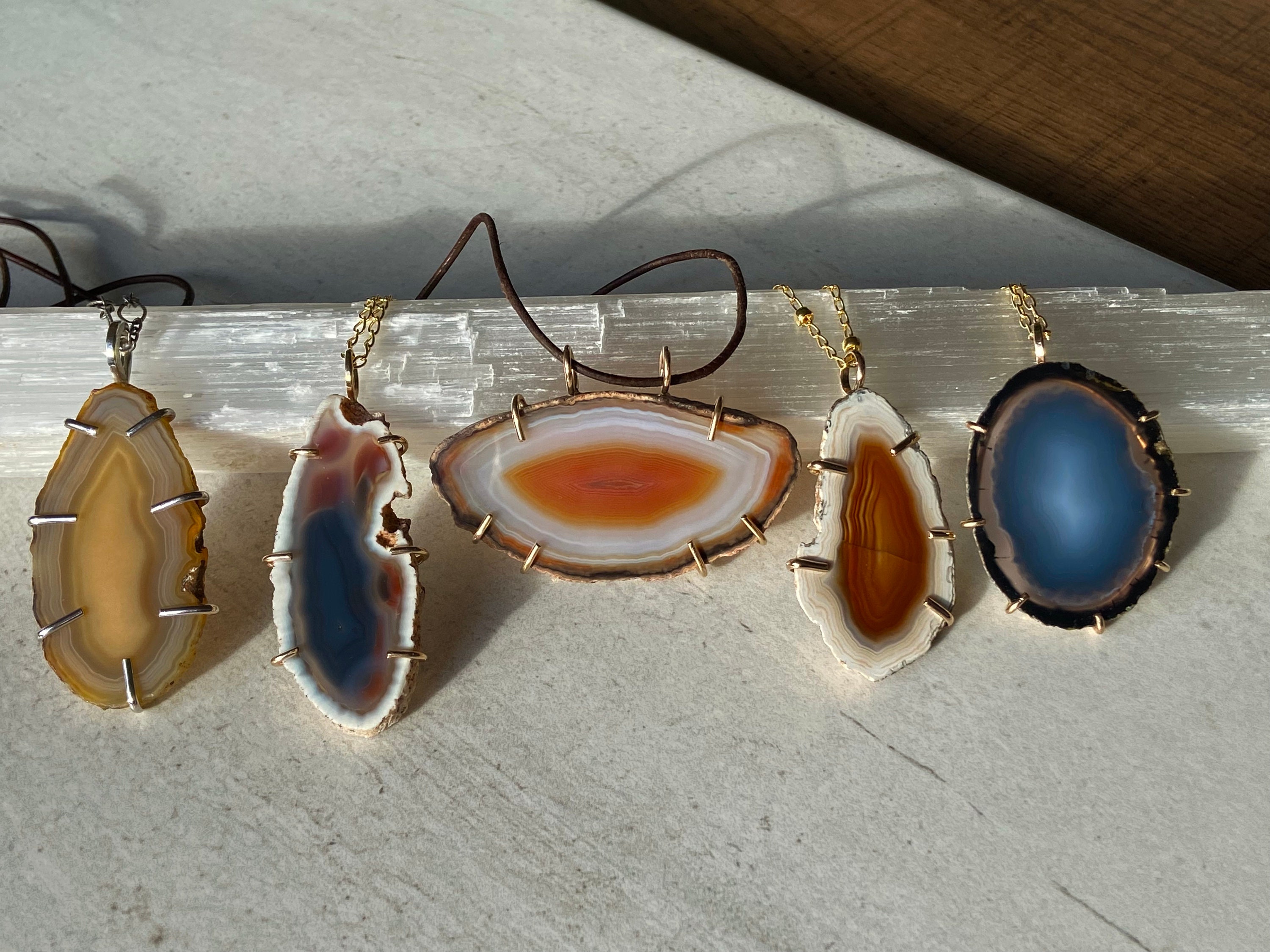 Brazilian Agate Geode Slice Pendant Necklace Large Agate Slice Pendant Natural Untreated Undyed Agate Slice Yellow Banded Agate Etsy UK