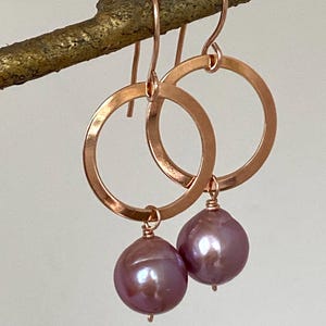 Edison Pearl Hoop Earrings, AA+ Purple Pink Edison Pearl Earrings, Natural Freshwater Edison Pearl Earrings, June Birthstone, Cantik Jewelry