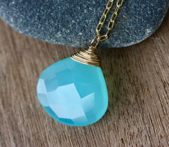 Tiffany & Co Blue Chalcedony Necklace Gemstone Twirl Pendant Chain Love Gift