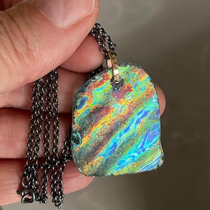 Ancient Roman Glass Pendant Necklace: Historical Silk Road Artifact, Oxidized Chain