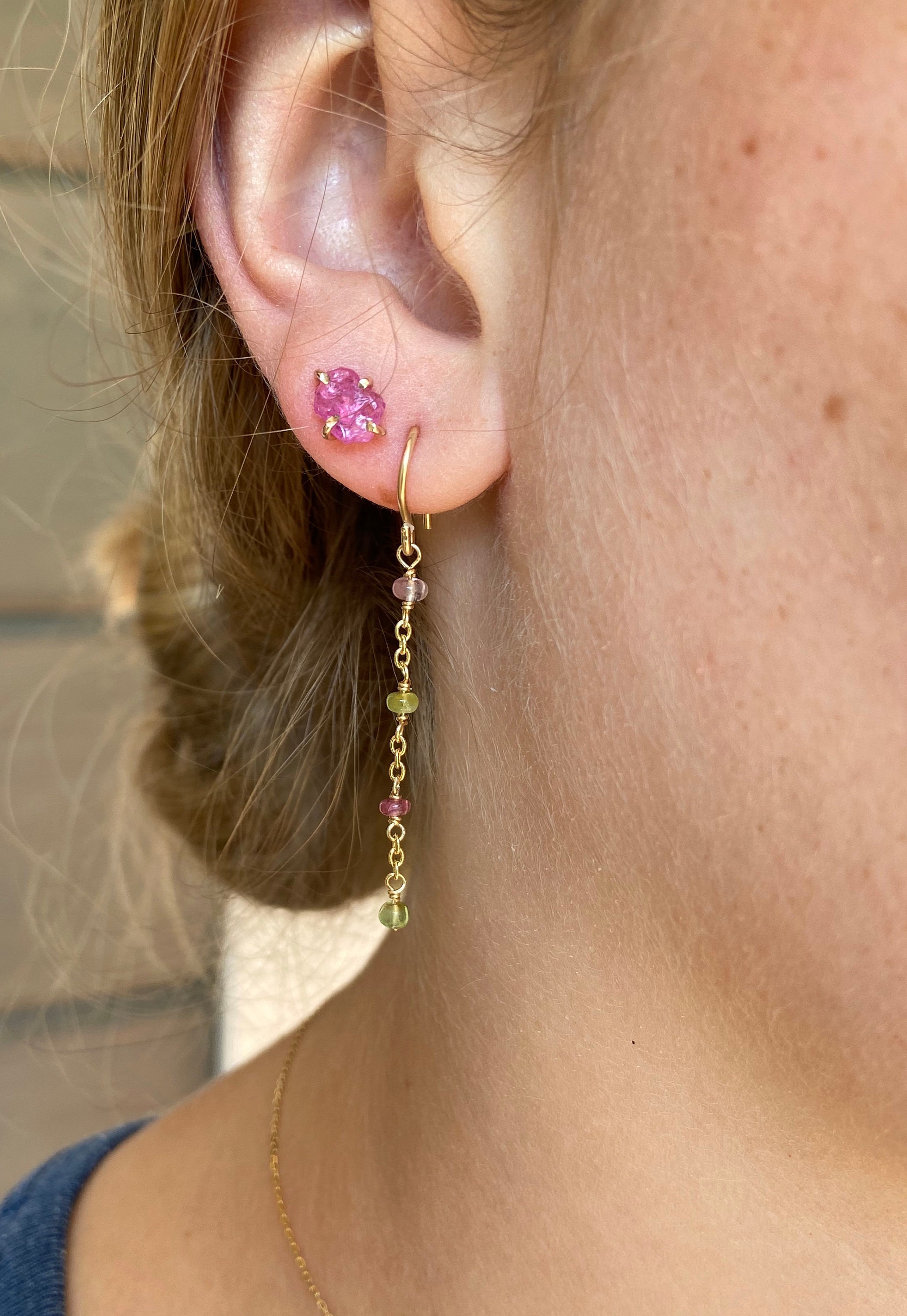 Cantikjewelry Watermelon Tourmaline Long Earrings October Birthstone Earrings Multicolor Tourmaline Earrings Jewellery Earrings Dangle & Drop Earrings Long Beaded Earrings 