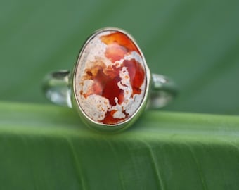 Mexican Fire Opal Ring, SOLID 14k Gold and Sterling Silver Ring, Cantera Opal Ring, Mexican Fire Opal in Matrix, Orange Opal Ring, Cantik