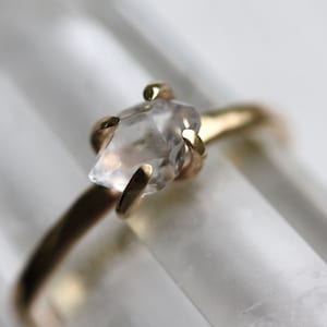 SOLID 14k Gold and Herkimer Diamond Ring, Natural Genuine Herkimer Diamond Quartz Ring,Dainty Delicate Gold and Herkimer Ring,Cantik Jewelry