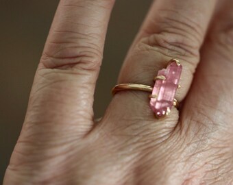Raw Pink Tourmaline Crystal Ring; Natural Gemstone, October Birthstone
