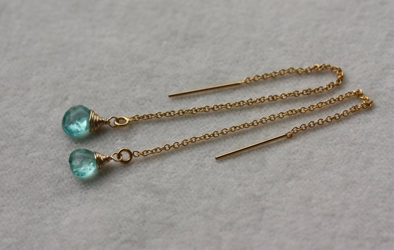Neon Blue-Green Apatite Ear Threaders 14k Gold Filled