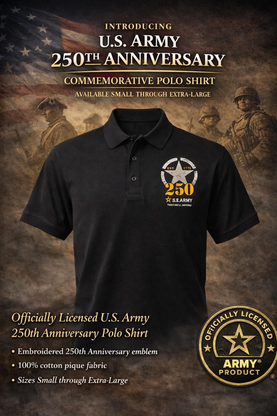 Official U.S. Army 250th Anniversary Polo Shirt – Commemorative ...
