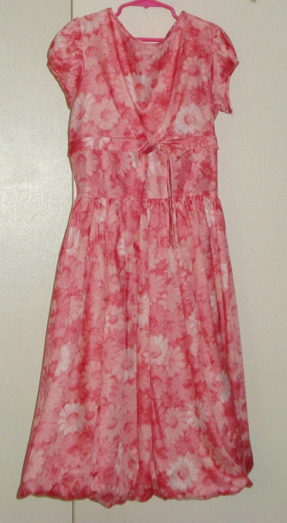 Vintage 1950s  Girls, Pink, Flowered, Silky Dressy