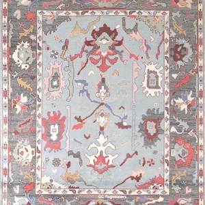 Grey Oushak Wool Rug – Hand Knotted Persian Style, 8x10