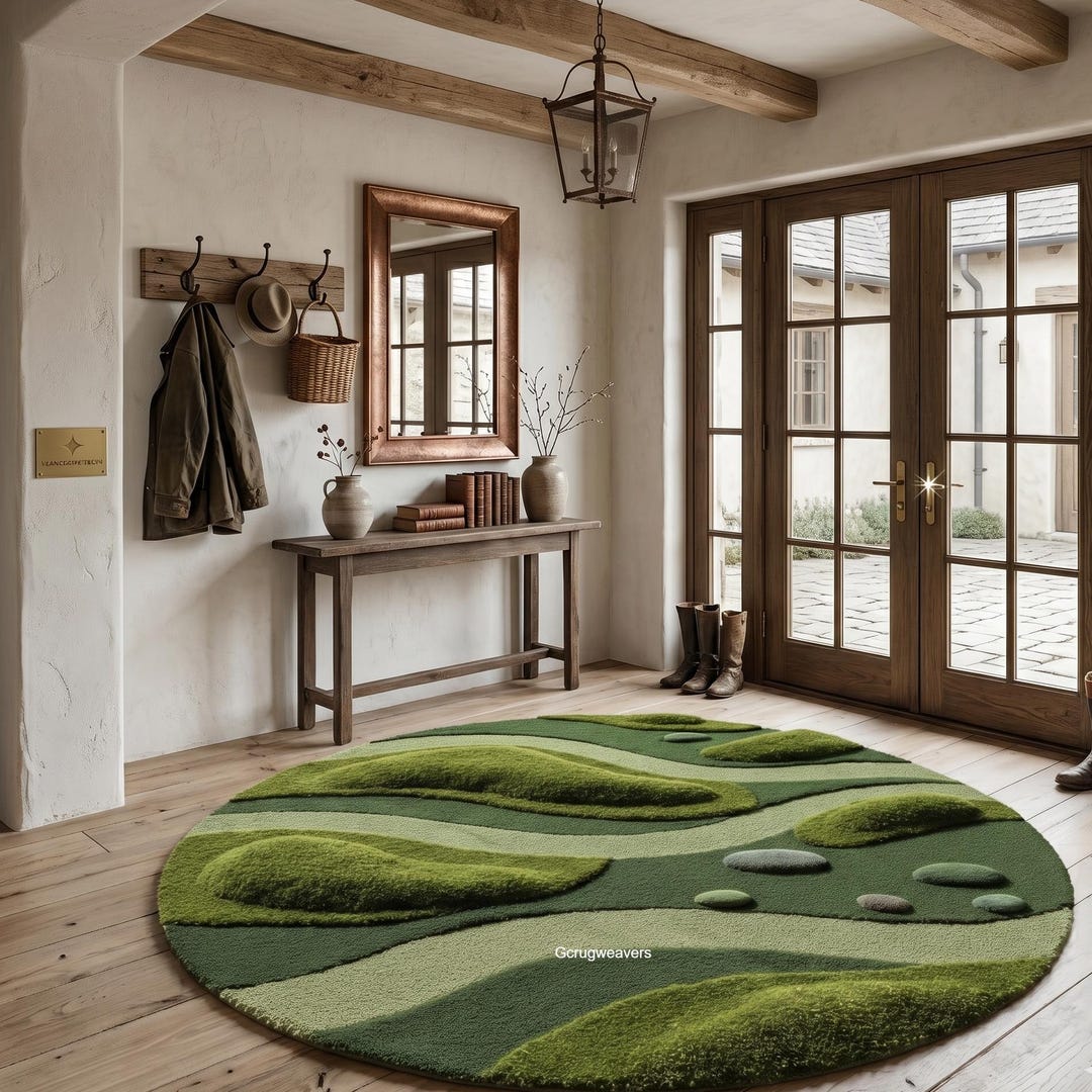 Hand-tufted Wool Area Rug - Round Moss Texture Carpet for Earthy Decor ...